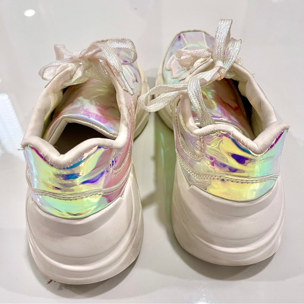 Unicorn Pastel Holographic Lace Up Sneakers Lucky Step Size 7 Platform Kicks EUC - Picture 4 of 13